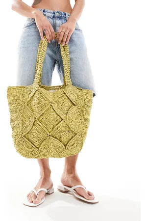 Accessorize – Gehäkelte Strandtasche in Limettengrün