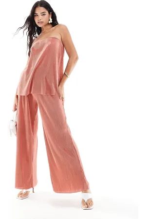 ONLY – Plissee-Hose in Altrosa mit weitem Schnitt, Kombiteil