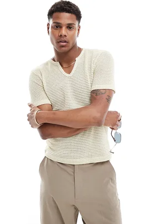 ASOS – Kastiges, gehäkeltes T-Shirt in Beige