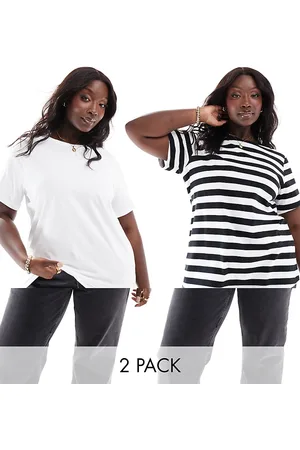Yours – 2er-Pack T-Shirts in Weiß und in Schwarz-Weiß gestreift