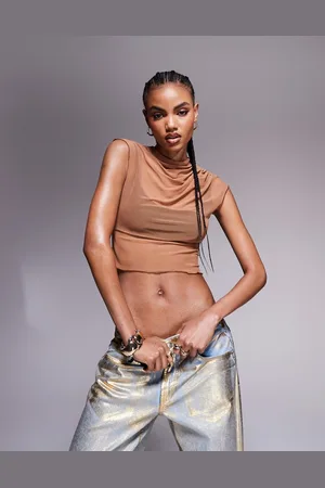 ASOS – Overlay-Top aus Netzstoff in Karamellbraun mit Bustier-Detail