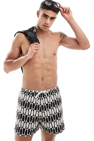 River Island – Gemusterte Badehose in -Weiß