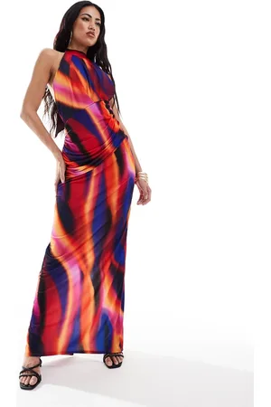 Flounce London – Hochgeschlossenes Maxikleid mit verschwommenem Print