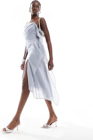ASOS – Asymmetrisches Trägerkleid in gedecktem mit Rankendrapierung und Ziernaht