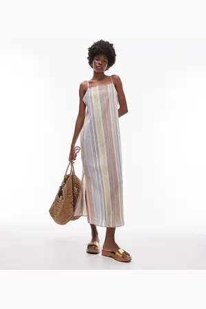 Topshop – Strandkleid mit buntem Streifen und Riemchenträgern