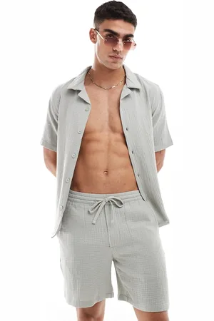 Only & Sons ONLY & – Schlupfshorts aus grob gewebter Baumwolle in hellem Salbeigrün, Kombiteil