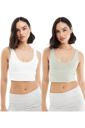 Miss Selfridge – 2er-Pack Bustiers in Weiß und Salbeigrün mit U-Ausschnitt