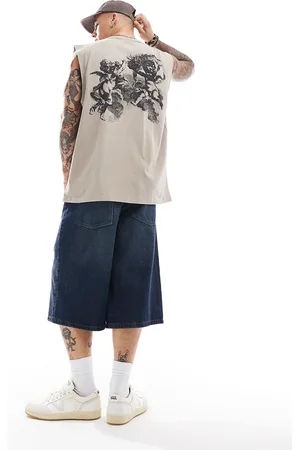 ASOS – Oversize-Tanktop in verwaschenem Braun mit Druck auf dem Rücken, 220 g/m² schwer