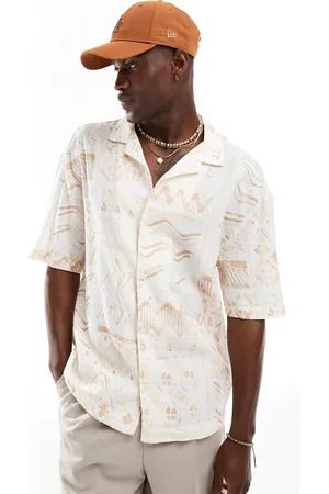Pull&Bear – Hemd mit geometrischem Ethnomuster in Hellbraun