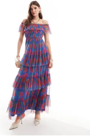 ANAYA – Bardot-Maxikleid mit Rüschen und tropischem Blumenmuster