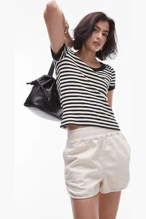 Topshop – T-Shirt in -Weiß mit U-Boot-Ausschnitt
