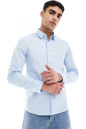 Calvin Klein – Stretch-Hemd aus Popeline in Hellblau mit schmalem Schnitt