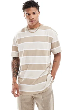 Threadbare – Gestreiftes Oversize-T-Shirt in Hellbraun