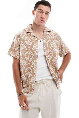 JACK & JONES Premium – Hemd in Hellbraun mit Jacquard-Muster und Reverskragen