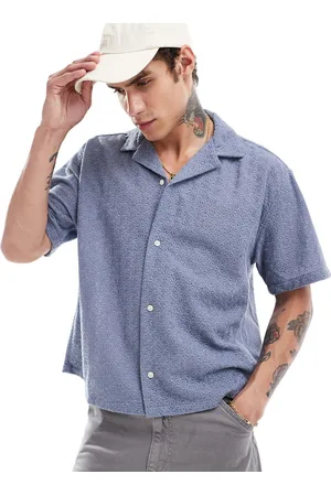 Abercrombie & Fitch – Kurzärmliges, kurz geschnittenes Oversize-Hemd in Hellblau mit etwas Spitze