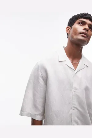 Topman – Kurzärmliges legeres Hemd aus Leinenmix mit geometrischem Muster in Grün