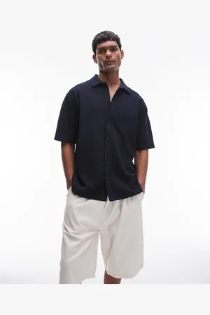 Topman – Oversize-Jerseyhemd in mit Mini-Waffelmuster und durchgehender Knopfleiste