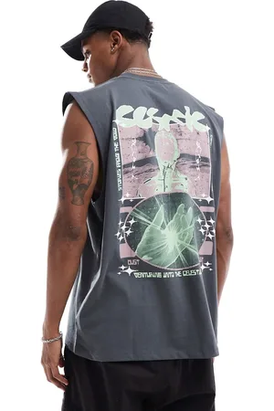 ASOS – Oversize-Tanktop in verwaschenem Anthrazit mit Himmelskörper-Print am Rücken