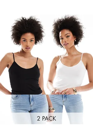VERO MODA – Camisole-Oberteile aus Jersey in Schwarz und Weiß im 2er-Pack