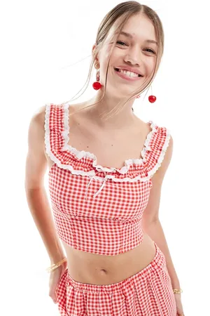 Miss Selfridge – Camisole-Oberteil in mit Vichy-Karos und Rüschenbesatz, Kombiteil
