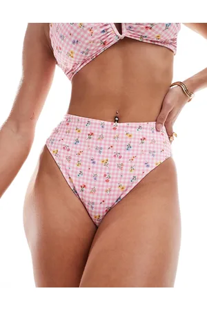 ASOS – Angie – Bikinihose mit Vichy-Karos und Blumenmuster, hohem Beinausschnitt und hohem Bund