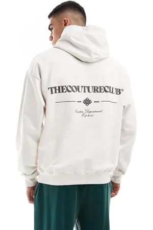 The Couture Club – Kapuzenpullover in Wollweiß mit Schriftzug und mehreren Grafiken