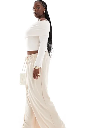 Yours – Hose aus Twill in Stone mit weitem Bein