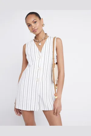 River Island – Playsuit in Creme mit Knopfleiste und Streifen
