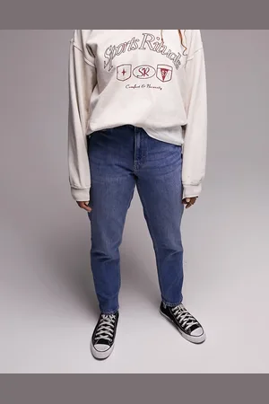 Topshop – Original – Mom-Jeans in Mittelblau mit hohem Bund