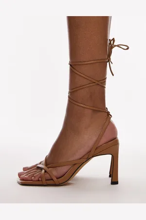 Topshop – Faye – Riemchensandalen in Hellbraun mit hohem Absatz