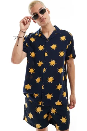 Hunky Trunks – Strandhemd in mit Sonnenprint in welliger Optik, Kombiteil
