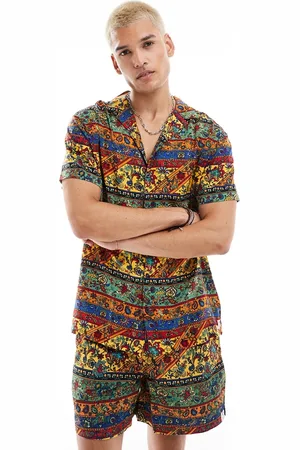 Hunky Trunks – Strandhemd mit buntem Paisleymuster, Kombiteil
