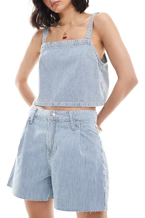 MANGO – Jeans-Shorts in Hellblau mit Nadelstreifen, Kombiteil