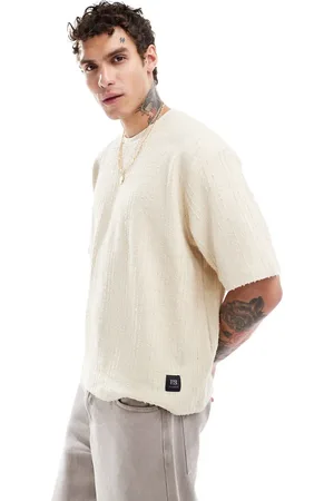 Pull&Bear – T-Shirt aus Strick in Ecru