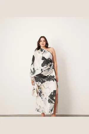 ASOS Curve – Satin-Maxikleid mit einem Ärmel, Oversize-Schnitt und großem Blumenmuster