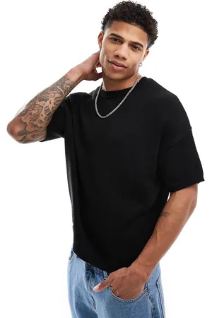 ASOS – Kastiges Strick-T-Shirt in Schwarz