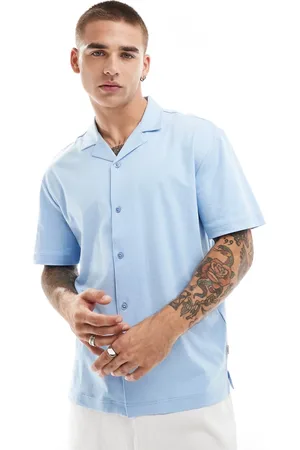 JACK & JONES Premium – Hochwertiges Jerseyhemd in Hellblau mit Reverskragen