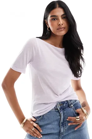 Abercrombie & Fitch – Transparentes Jersey-T-Shirt in Lavendel mit U-Boot-Ausschnitt