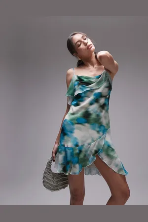 Topshop – Leicht transparentes Minikleid mit Drapierung in mit verschwommenem Blumenmuster