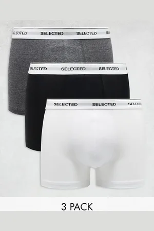 SELECTED – 3er-Pack Unterhosen in Schwarz, und Grau mit Bund