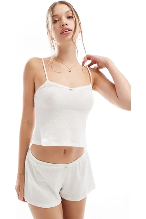 Dorina – Pointelle-Camisole in Elfenbein mit Rosenknospendetail in Rosa