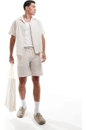JACK & JONES – Shorts in Beige mit Knitterstruktur, Kombiteil