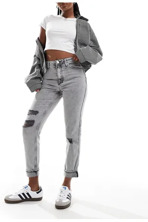 River Island – Mom-Jeans in verwaschenem Dunkelgrau