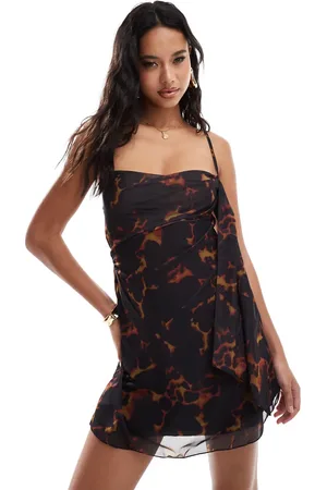 ASOS – Mini-Trägerkleid mit asymmetrischem Saum, Wasserfallausschnitt und Animalprint