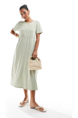 Threadbare – Midikleid aus Jersey in Salbeigrün