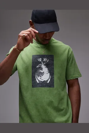 Topman – Oversize-T-Shirt in verwaschenem mit Blumentopf-Gesicht-Aufdruck