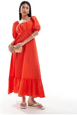 River Island – Midikleid in im Milchmädchenstil