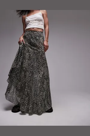Topshop – Transparenter Maxirock mit Godetdetail und geometrischem Animalprint