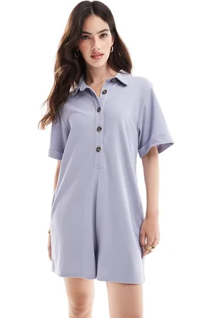 ASOS – Kastiger Playsuit in Flieder mit Hemdkragen und Knopfleiste