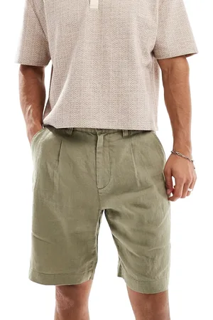 Cotton On Cotton On – Leinen-Shorts in verblasstem Kleegrün mit Bundfalten